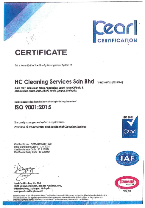 ISO 9001:2015 certification certificate